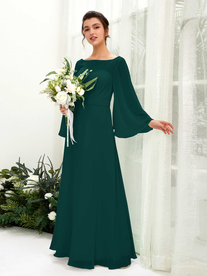 Long Sleeve Maxi Dress, Vintage Khaki Green Beaded Bell Sleeve