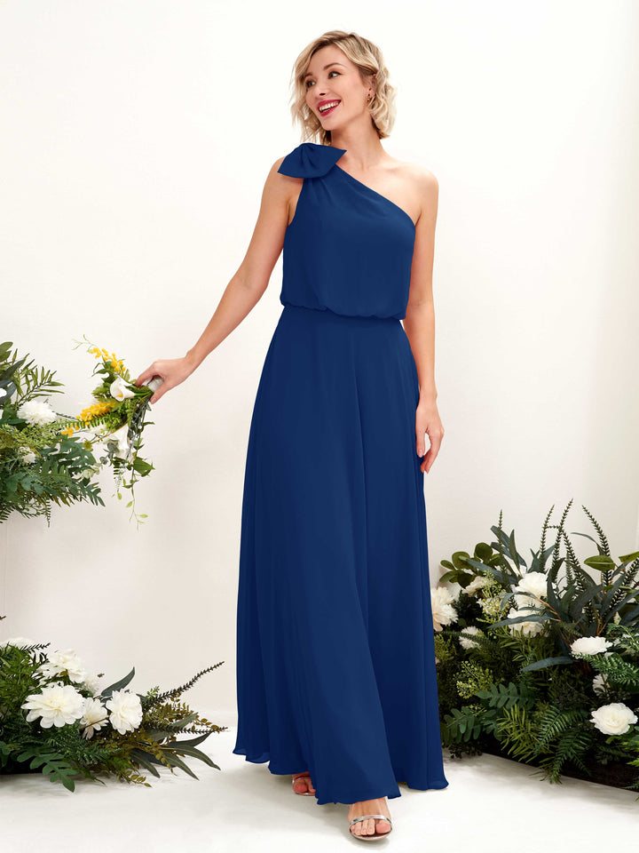 Royal Blue Bridesmaid Dresses Bridesmaid Dress A-line Chiffon One Shoulder Full Length Sleeveless Wedding Party Dress (81225537)