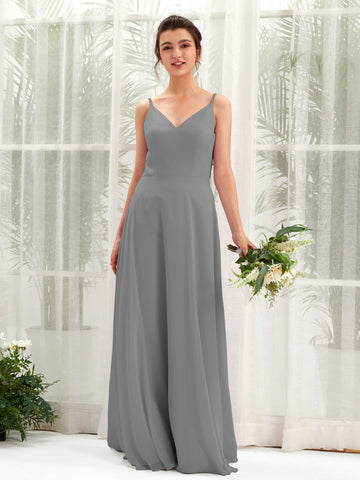 Carlyna Elsa A-Line Steel Gray Bridesmaid Dress Maxi Sleeveless V-Neck Dress #color_steel-gray