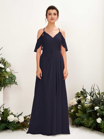 Ball Gown Off Shoulder Spaghetti-straps Chiffon Bridesmaid Dress - Dark Navy (81221718)#color_dark-navy