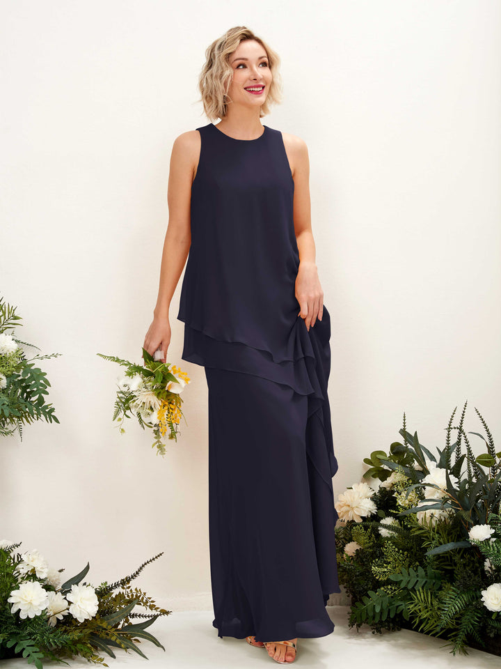 Dark Navy Bridesmaid Dresses Bridesmaid Dress Maternity Chiffon Round Full Length Sleeveless Wedding Party Dress (81222318)