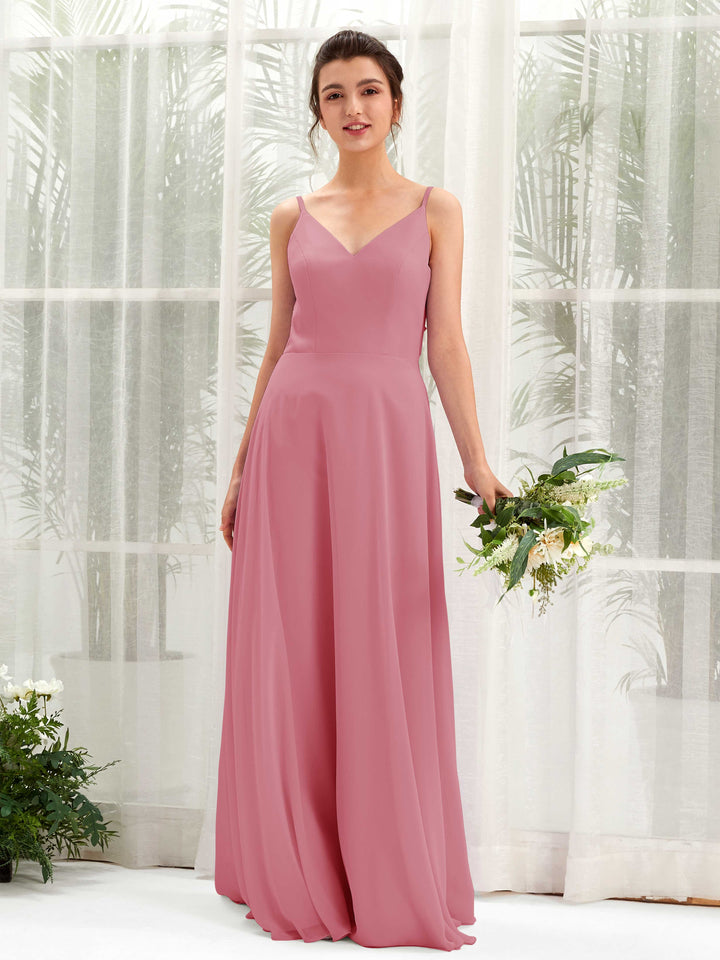 Desert Rose Bridesmaid Dresses Bridesmaid Dress A-line Chiffon Spaghetti-straps Full Length Sleeveless Wedding Party Dress (81220611)