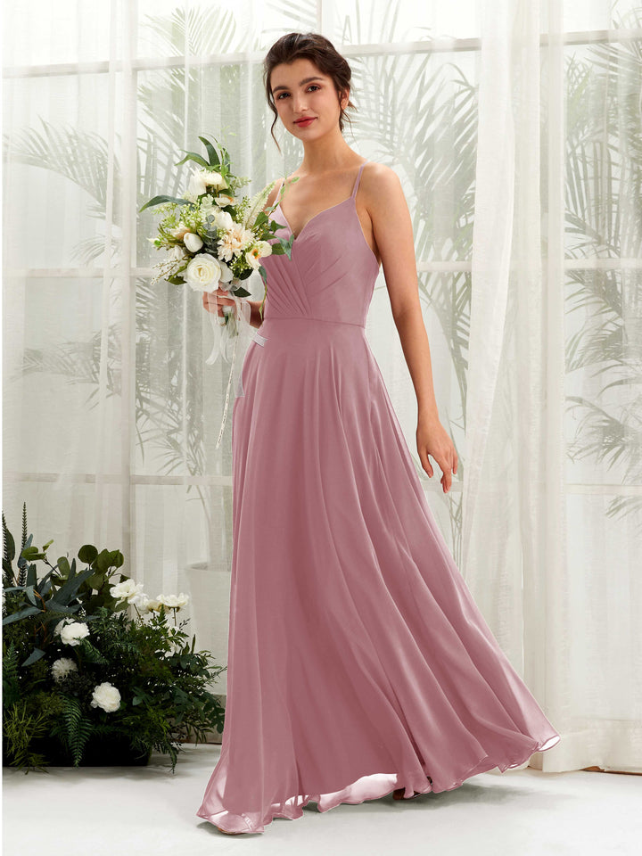 Vintage Mauve Bridesmaid Dresses Bridesmaid Dress Chiffon Spaghetti-straps Full Length Sleeveless Wedding Party Dress (81224201)