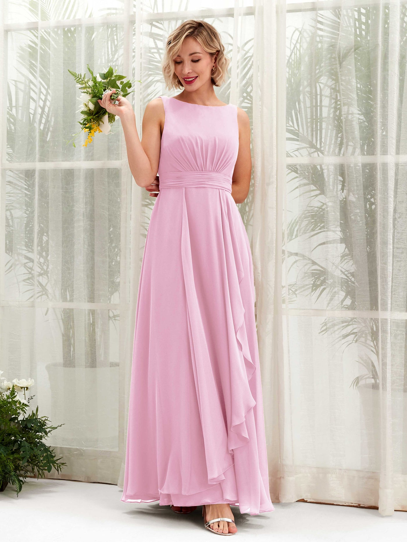 light pink bridesmaid dress chiffon
