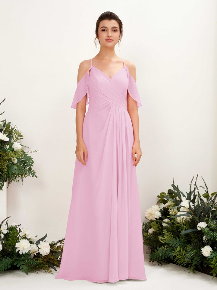Ball Gown Off Shoulder Spaghetti-straps Chiffon Bridesmaid Dress - Candy Pink (81221739)