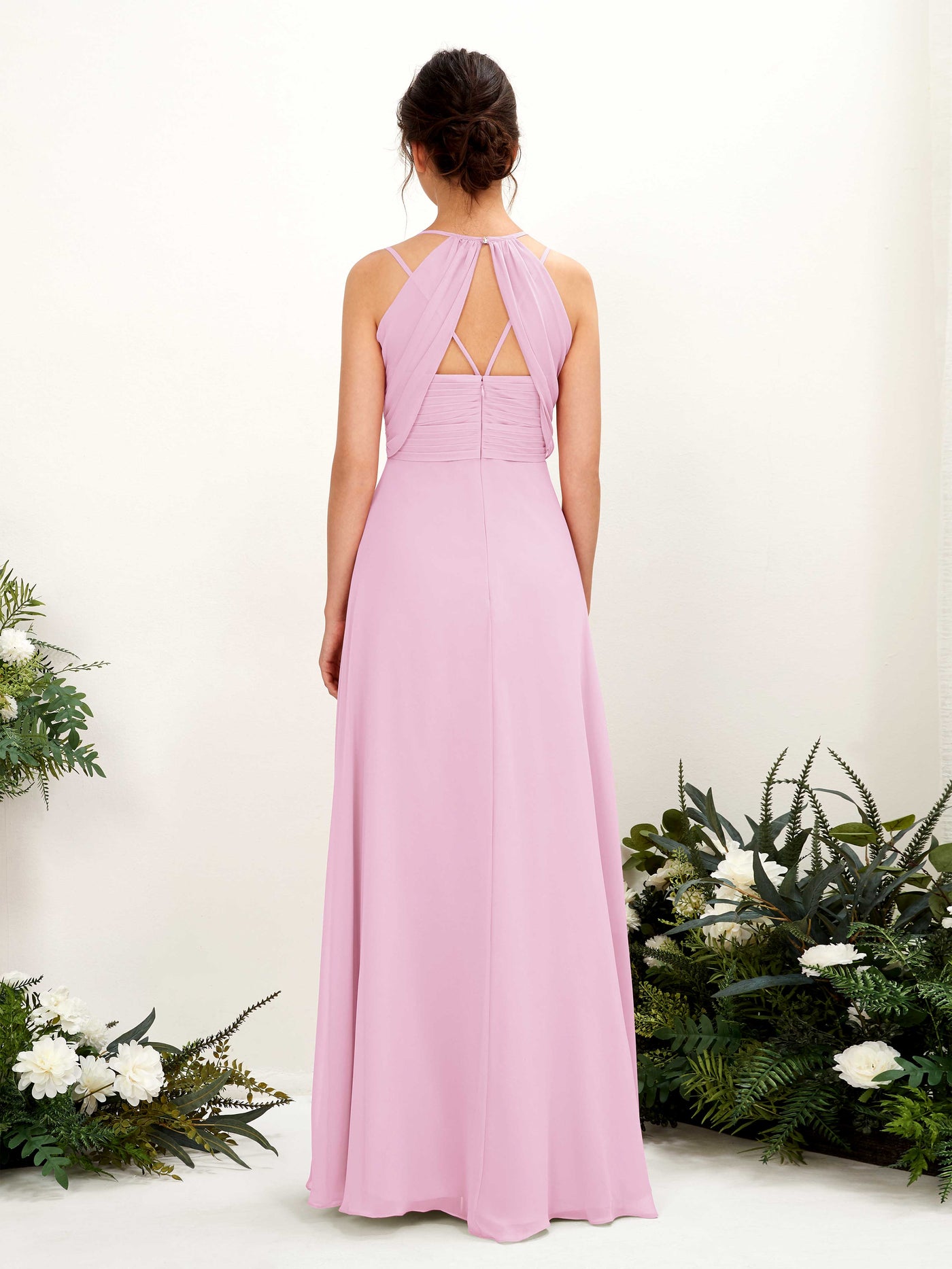 Simple V Neck Light Pink Bridesmaid Dresses Long Chiffon Maxi Dress AR –  SheerGirl
