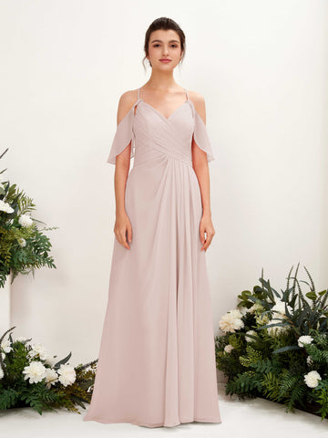 Ball Gown Off Shoulder Spaghetti-straps Chiffon Bridesmaid Dress - Biscotti (81221735)#color_biscotti