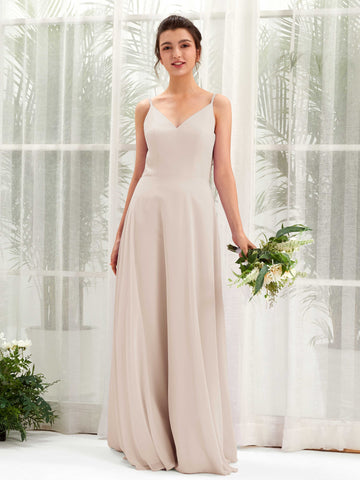 Champagne Bridesmaid Dresses Bridesmaid Dress A-line Chiffon Spaghetti-straps Full Length Sleeveless Wedding Party Dress (81220616)#color_champagne