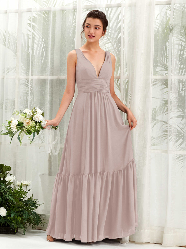 Taupe Bridesmaid Dresses Bridesmaid Dress A-line Chiffon Straps Full Length Sleeveless Wedding Party Dress (80223724)