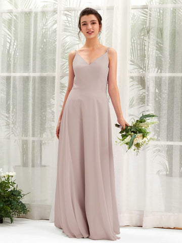 Carlyna Elsa A-Line Taupe Bridesmaid Dress Maxi Sleeveless V-Neck Dress #color_taupe