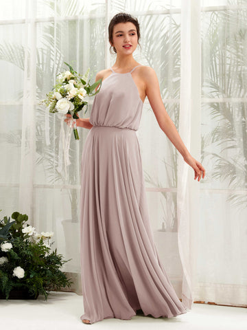 Carlyna Alva A-Line Taupe Bridesmaid Dress Maxi Sleeveless Halter Dress #color_taupe