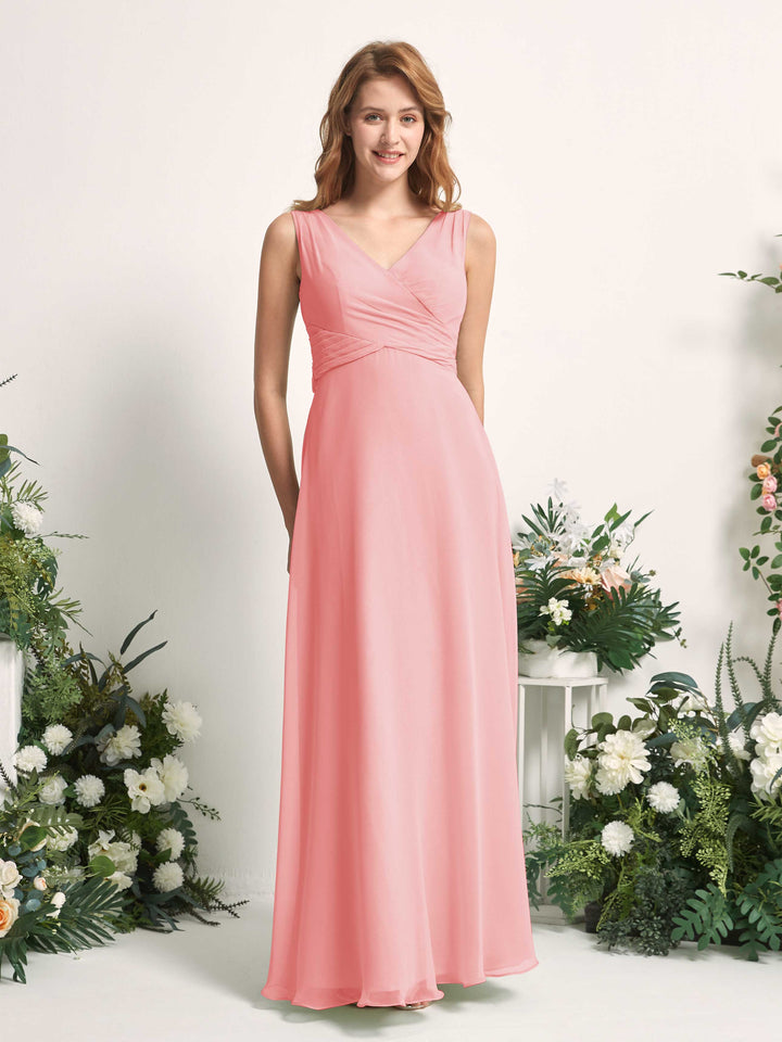 Bridesmaid Dress A-line Chiffon Straps Full Length Sleeveless Wedding Party Dress - Ballet Pink (81227340)
