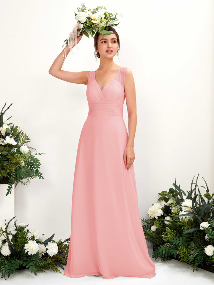 Ballet Pink Bridesmaid Dresses Bridesmaid Dress A-line Chiffon Straps Full Length Sleeveless Wedding Party Dress (81220940)