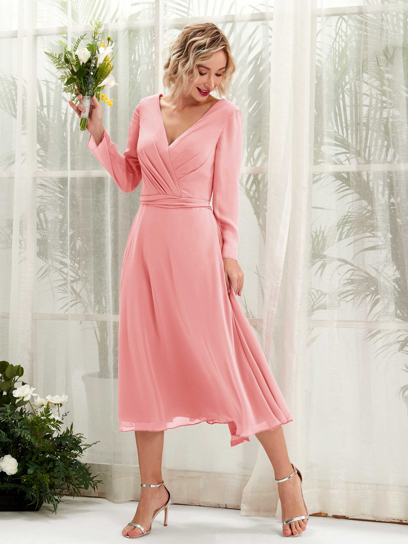 Desert Rose Midi Dress - Long Sleeve Dress - V neck Dress – Carlyna
