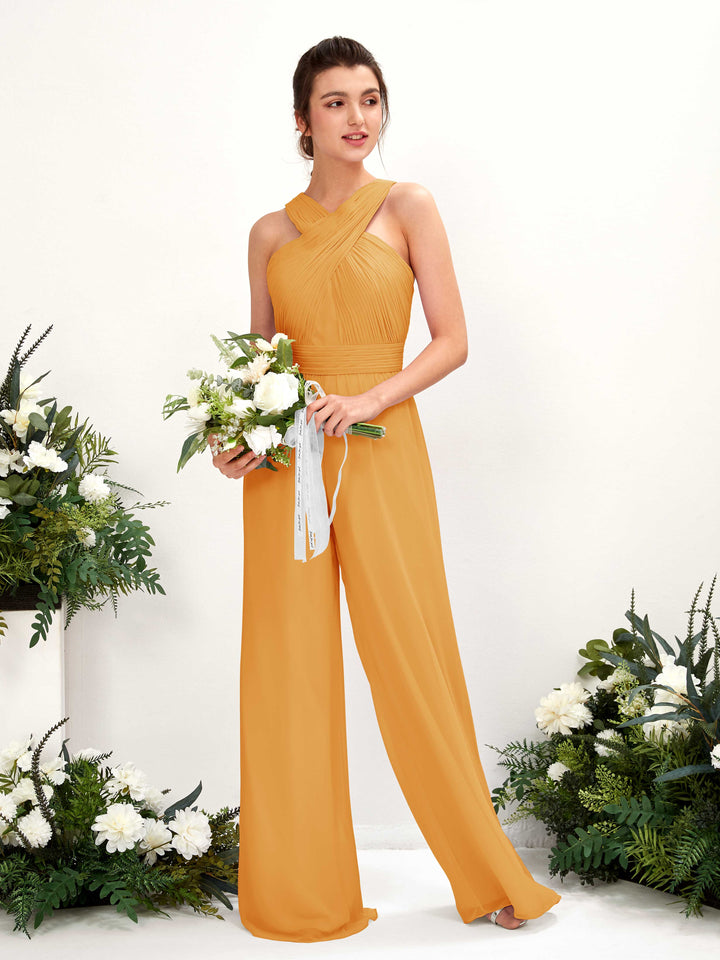 Mango Bridesmaid Dresses Bridesmaid Dress Chiffon V-neck Full Length Sleeveless Wedding Party Dress (81220702)