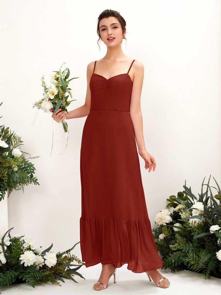 Carlyna Delia Sheath Rust Bridesmaid Dress Maxi Sleeveless Spaghetti Strap Dress 