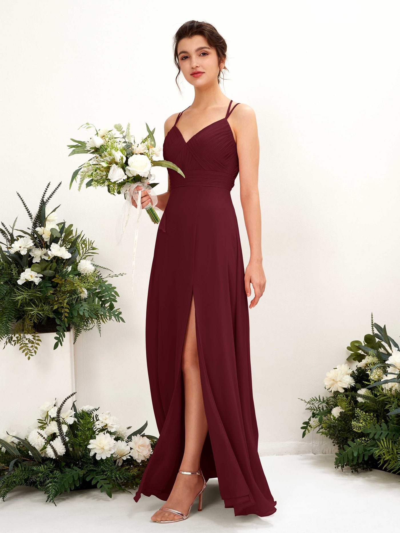 Sexy Long Chiffon Champagne Bridesmaid Dresses with High Slit and