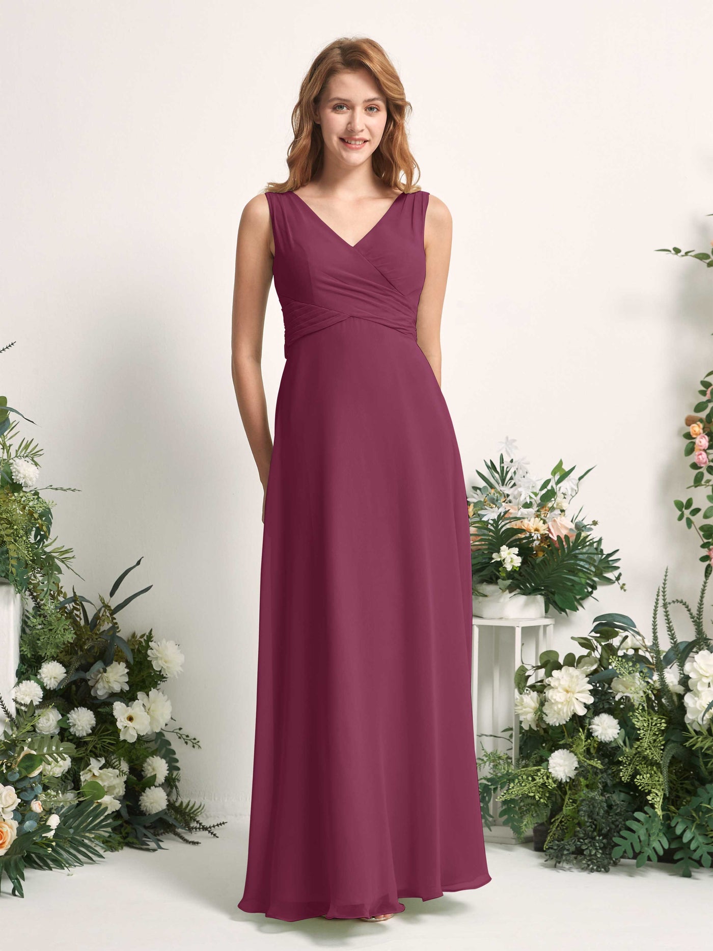 B223008 Poly Chiffon Keyhole Halter Neck Bridesmaid Gown with Sexy