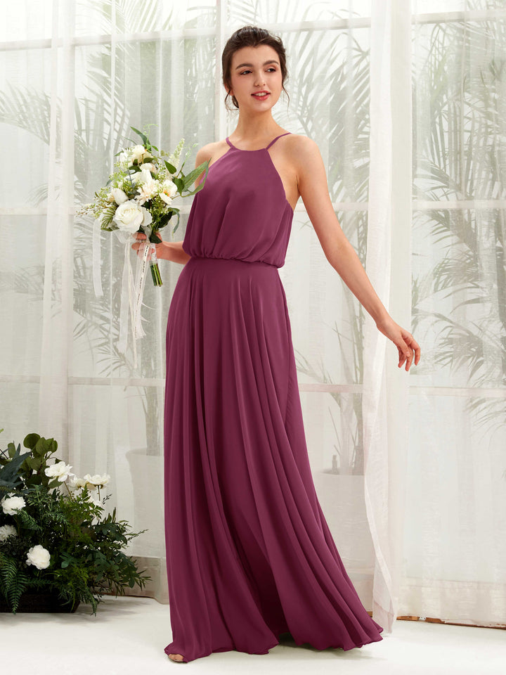 Chianti Bridesmaid Dresses Bridesmaid Dress Ball Gown Chiffon Halter Full Length Sleeveless Wedding Party Dress (81223434)