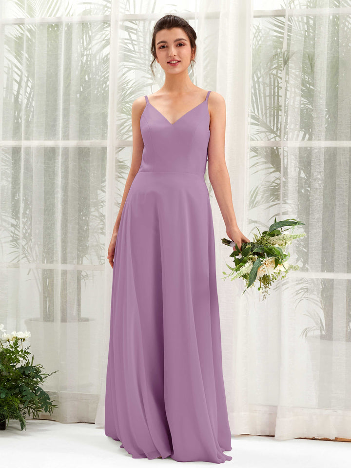 Orchid Mist Bridesmaid Dresses Bridesmaid Dress A-line Chiffon Spaghetti-straps Full Length Sleeveless Wedding Party Dress (81220621)