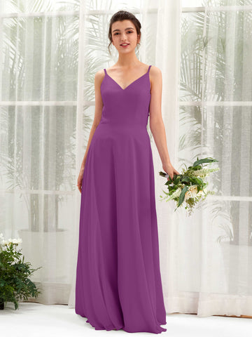 Purple Bridesmaid Dresses Bridesmaid Dress A-line Chiffon Spaghetti-straps Full Length Sleeveless Wedding Party Dress (81220636)#color_purple