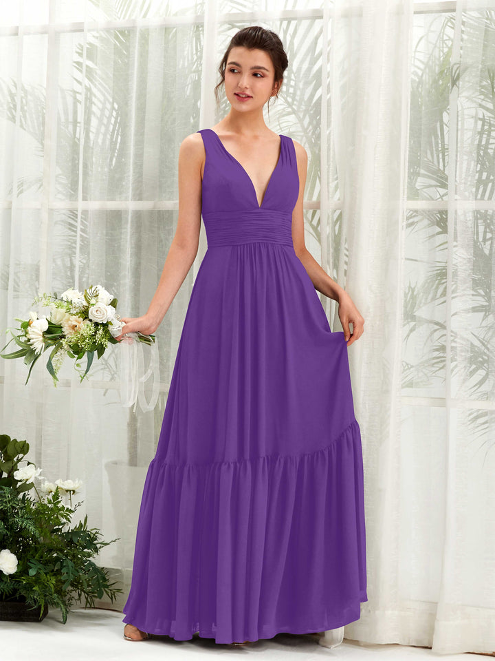 Regency Bridesmaid Dresses Bridesmaid Dress A-line Chiffon Straps Full Length Sleeveless Wedding Party Dress (80223728)