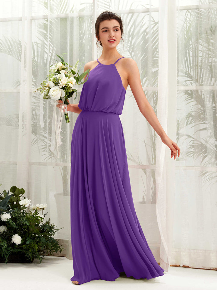 Regency Bridesmaid Dresses Bridesmaid Dress Ball Gown Chiffon Halter Full Length Sleeveless Wedding Party Dress (81223428)