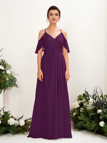 Ball Gown Off Shoulder Spaghetti-straps Chiffon Bridesmaid Dress - Grape (81221731)#color_grape