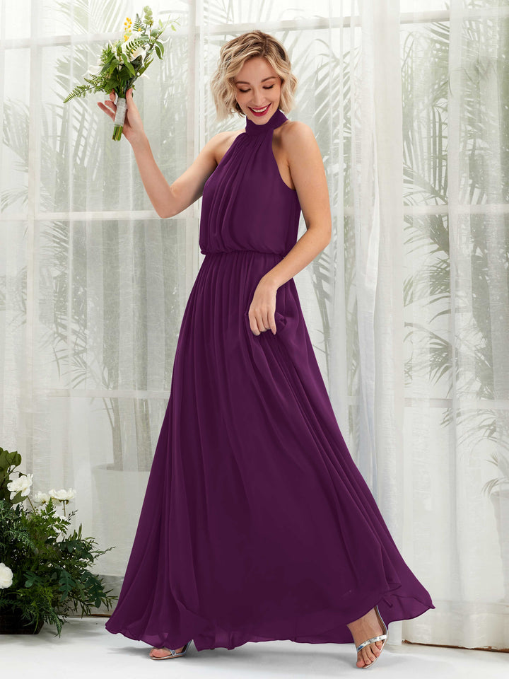 Carlyna Bess A-Line Grape Bridesmaid Dress Maxi Sleeveless Halter Dress 