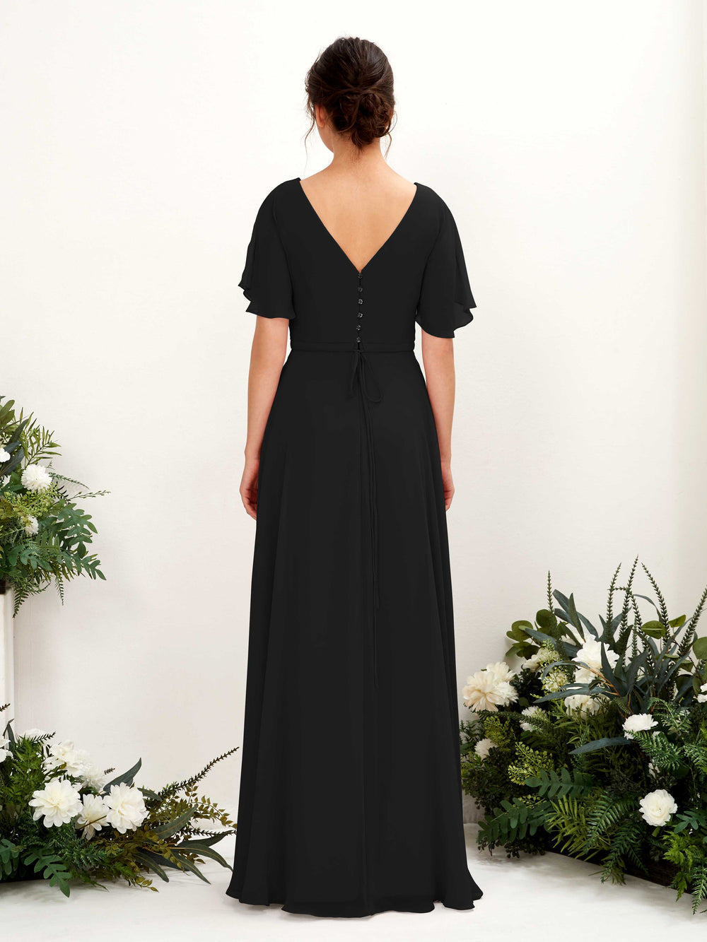 Black short sleeve bridesmaid dress deals