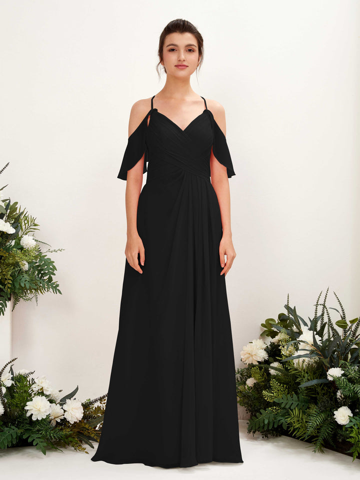 Ball Gown Off Shoulder Spaghetti-straps Chiffon Bridesmaid Dress - Black (81221715)